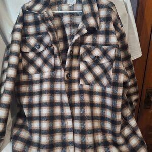 Time and Tru Plaid Jacket - Black, White, Brown
